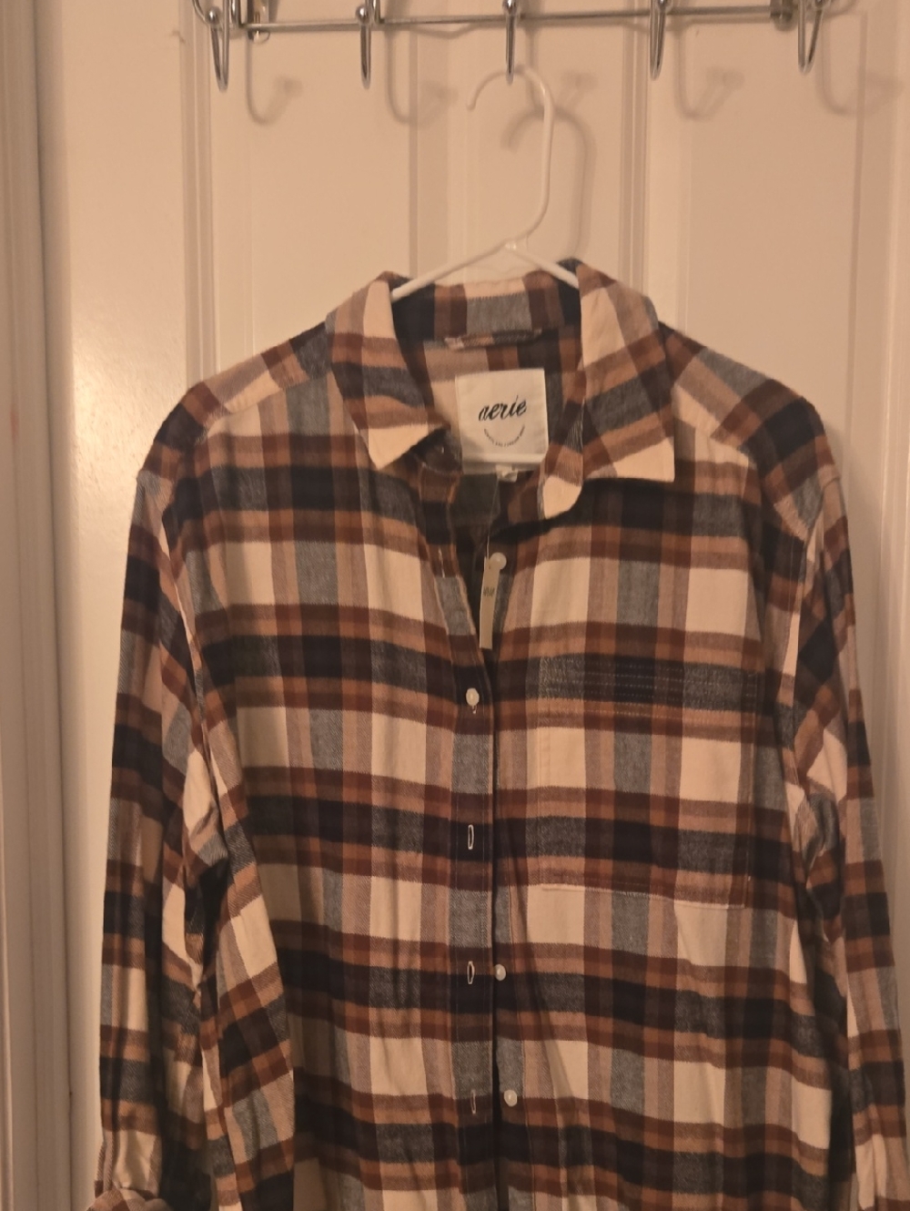 Aerie Womens Brown Plaid Button-Up Shirt